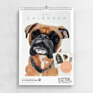 Dog Calendar 2026 by pet portrait artist Eszter Hatala.