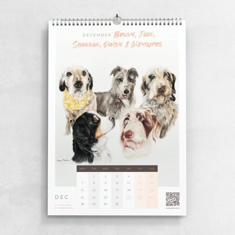 Dog Calendar 2026 by pet portrait artist Eszter Hatala.