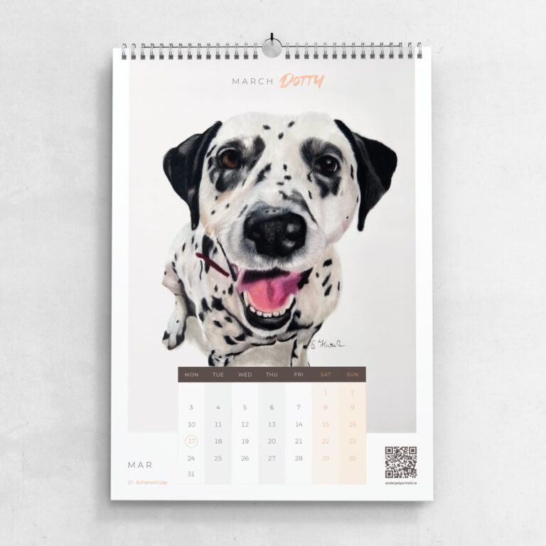 Dog Calendar 2025 by pet portrait artist Eszter Hatala.